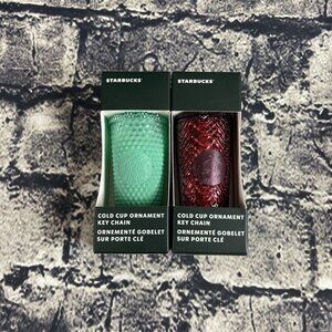 Starbucks 2022 Holiday Merlot Red & Mint Green Cold Cup Ornament Key Chain